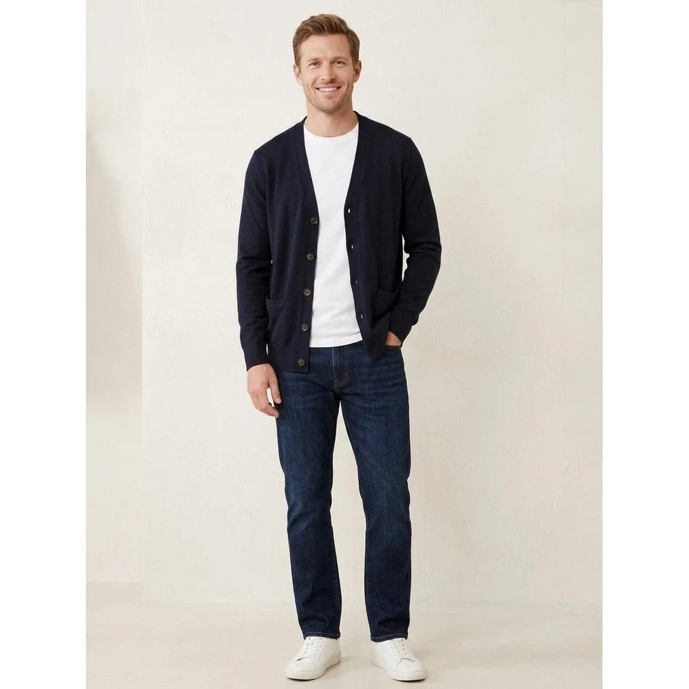 Banana Republic Mens Italian Merino Wool Cardigan Sweater Navy Blue Baruffa L